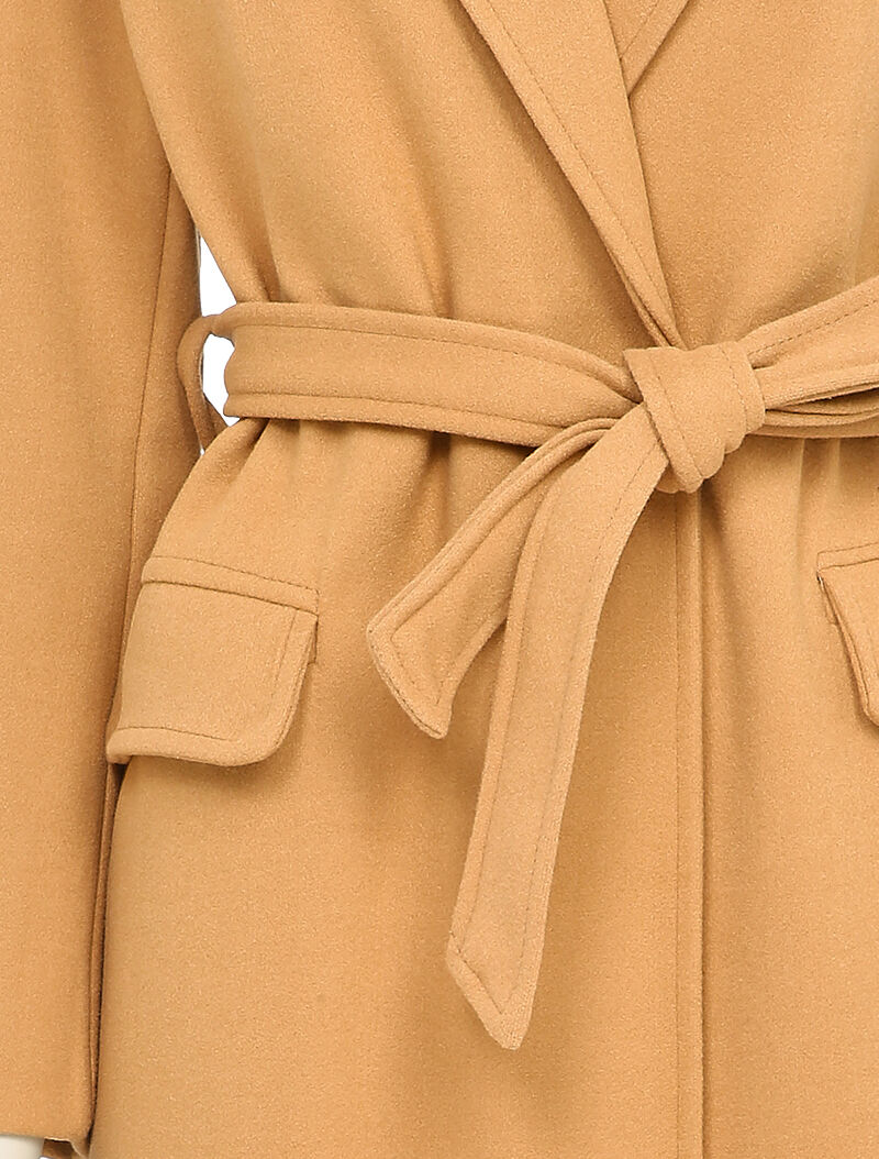Manteau long uni avec ceinture - Camel - 3