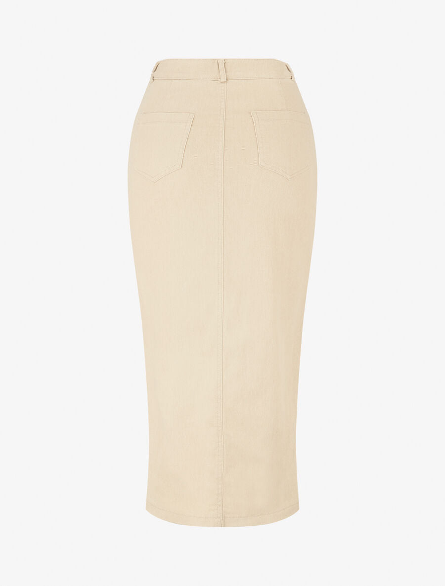 Jupe fourreau uni en jean - Beige - 2