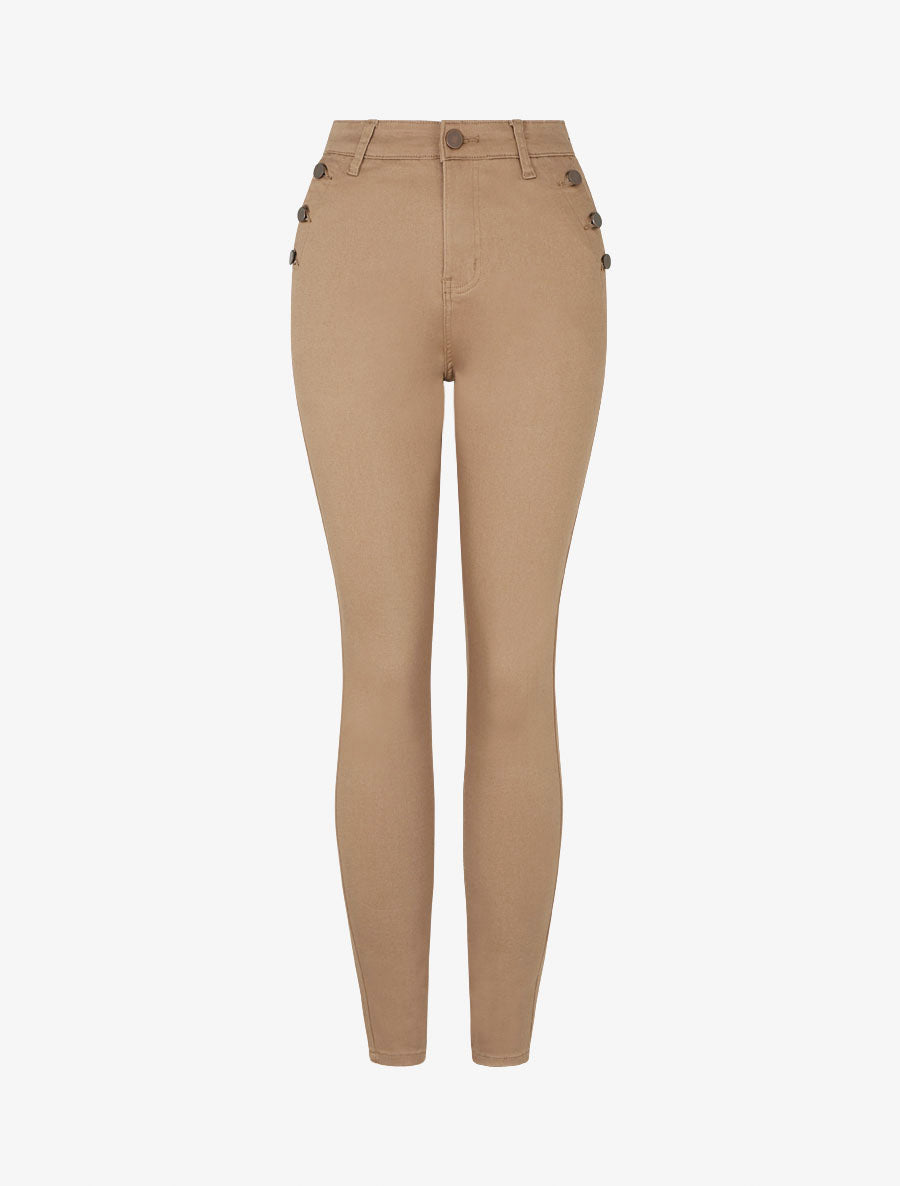 Jean skinny taille haute à poches boutonnées - Camel - 1