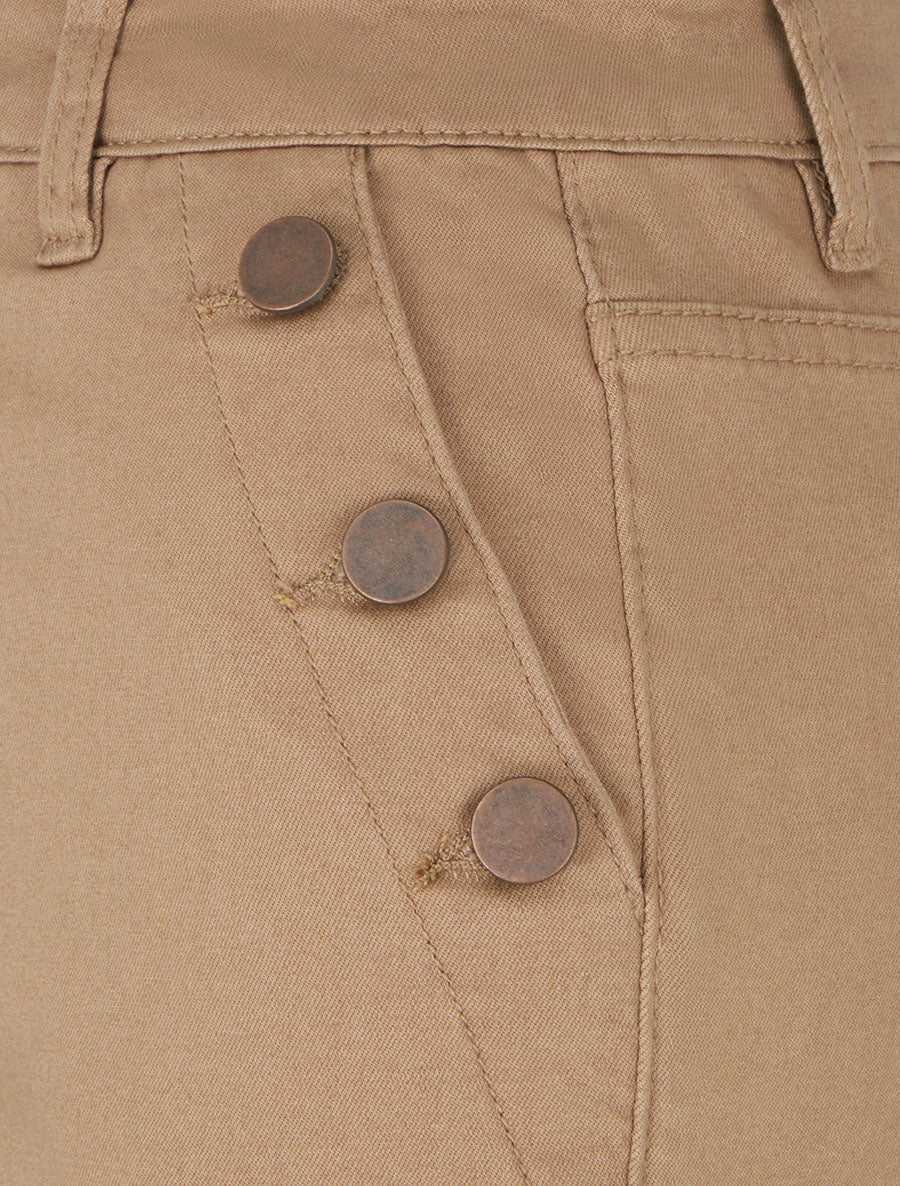 Jean skinny taille haute à poches boutonnées - Camel - 3