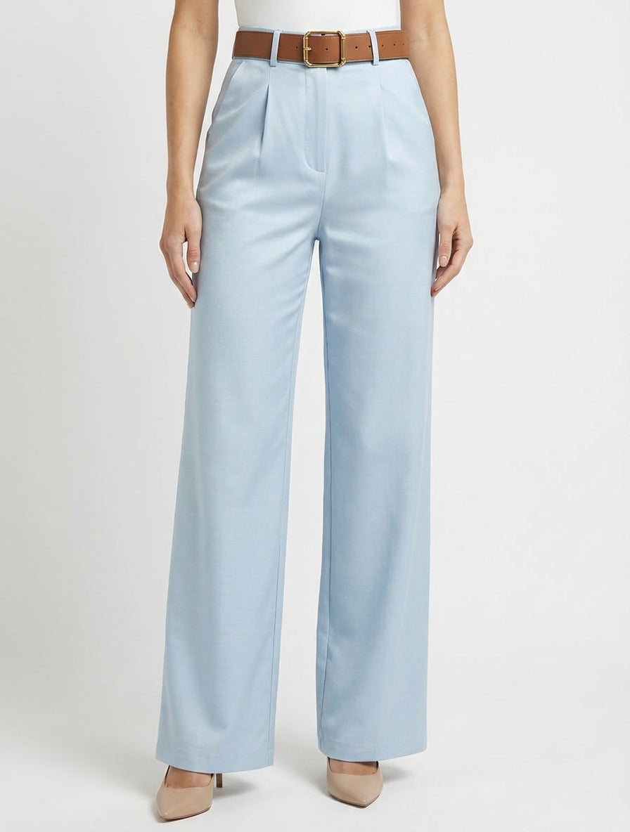 Pantalon taille haute coupe ample - Bleu clair