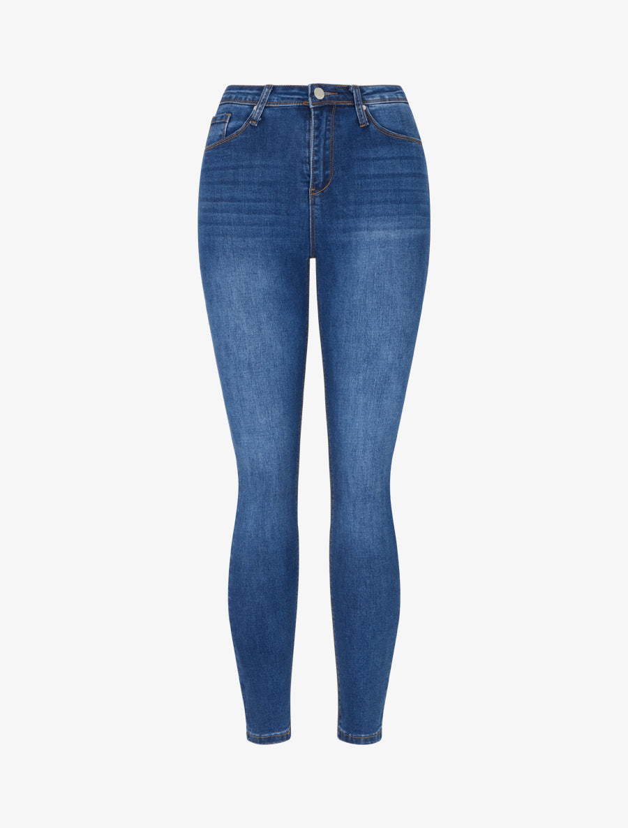 Jean skinny délavé taille haute - Bleu denim - 1