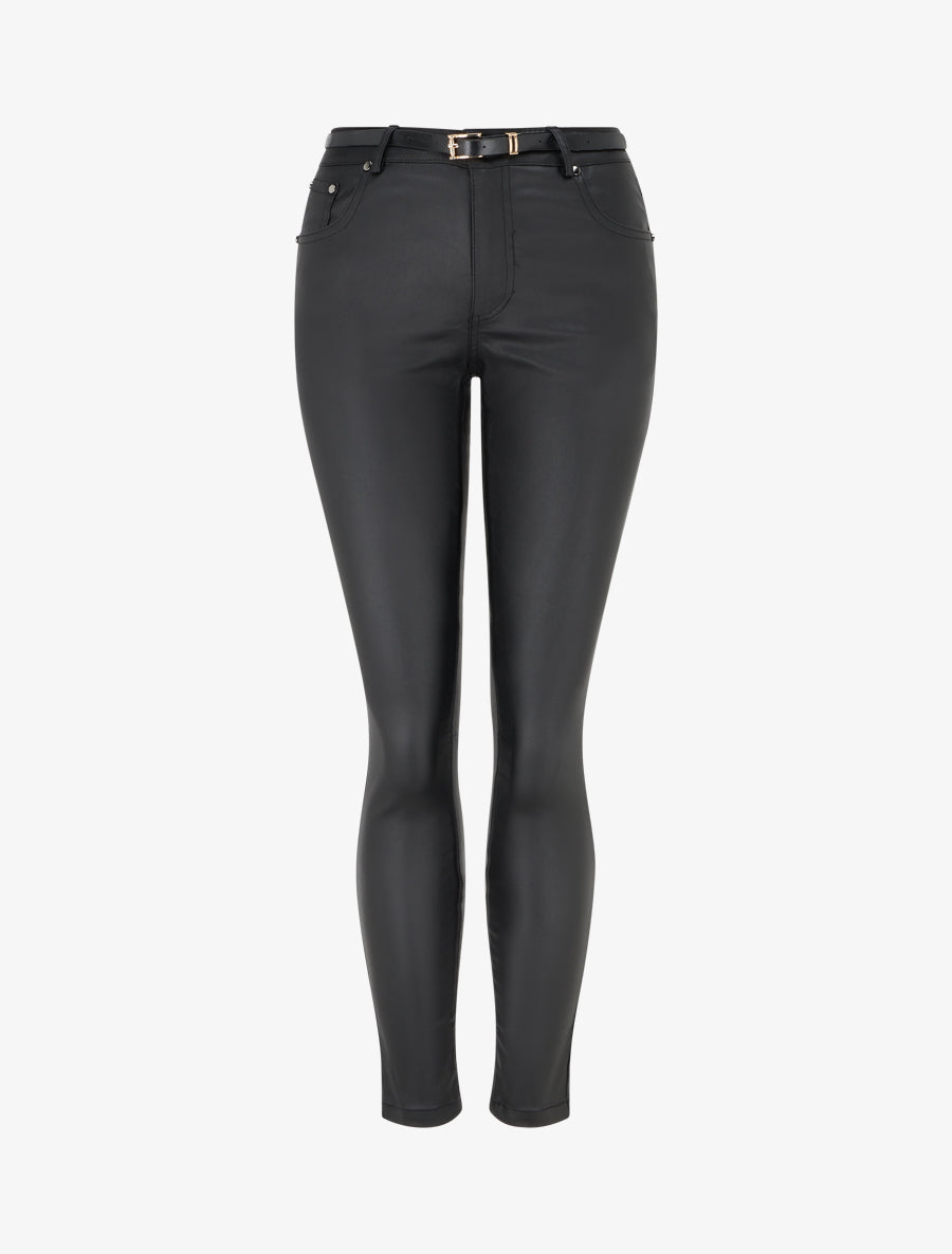 Pantalon effet enduit coupe skinny - Noir - 1