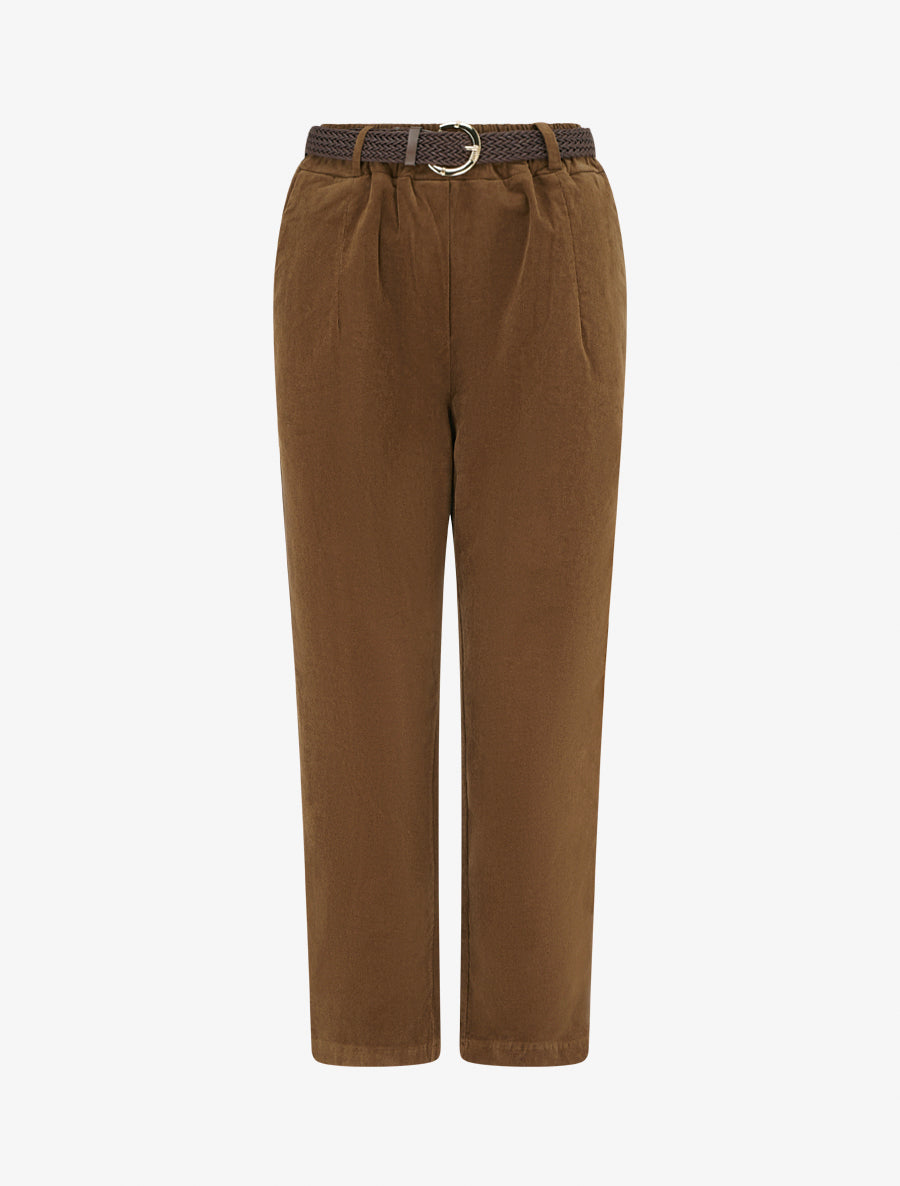 Pantalon style paper bag effet velours côtelé - Camel - 1