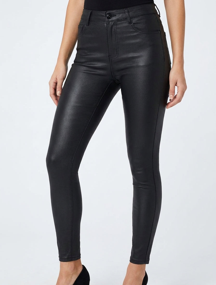 Gecoate skinny broek - Zwart