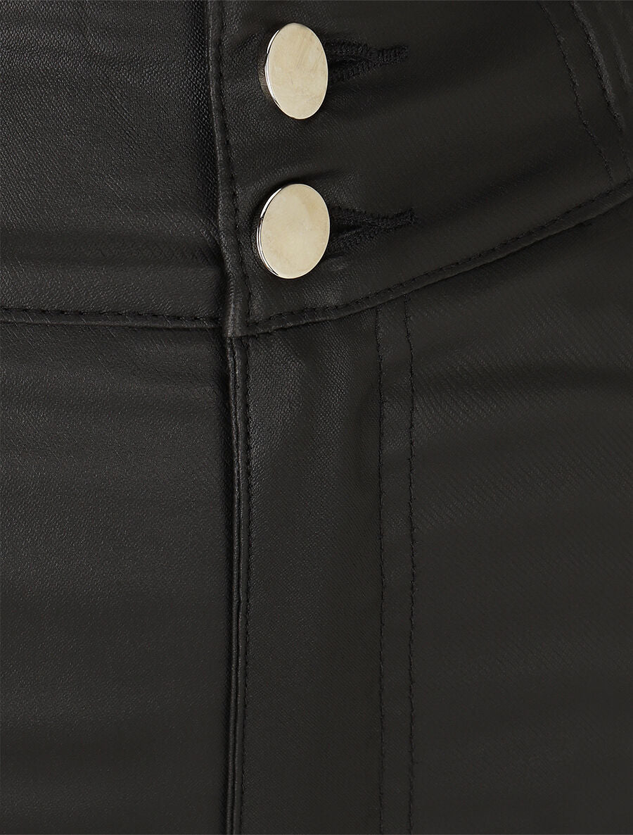 Pantalon uni en simili à 2 boutons - Noir - 3