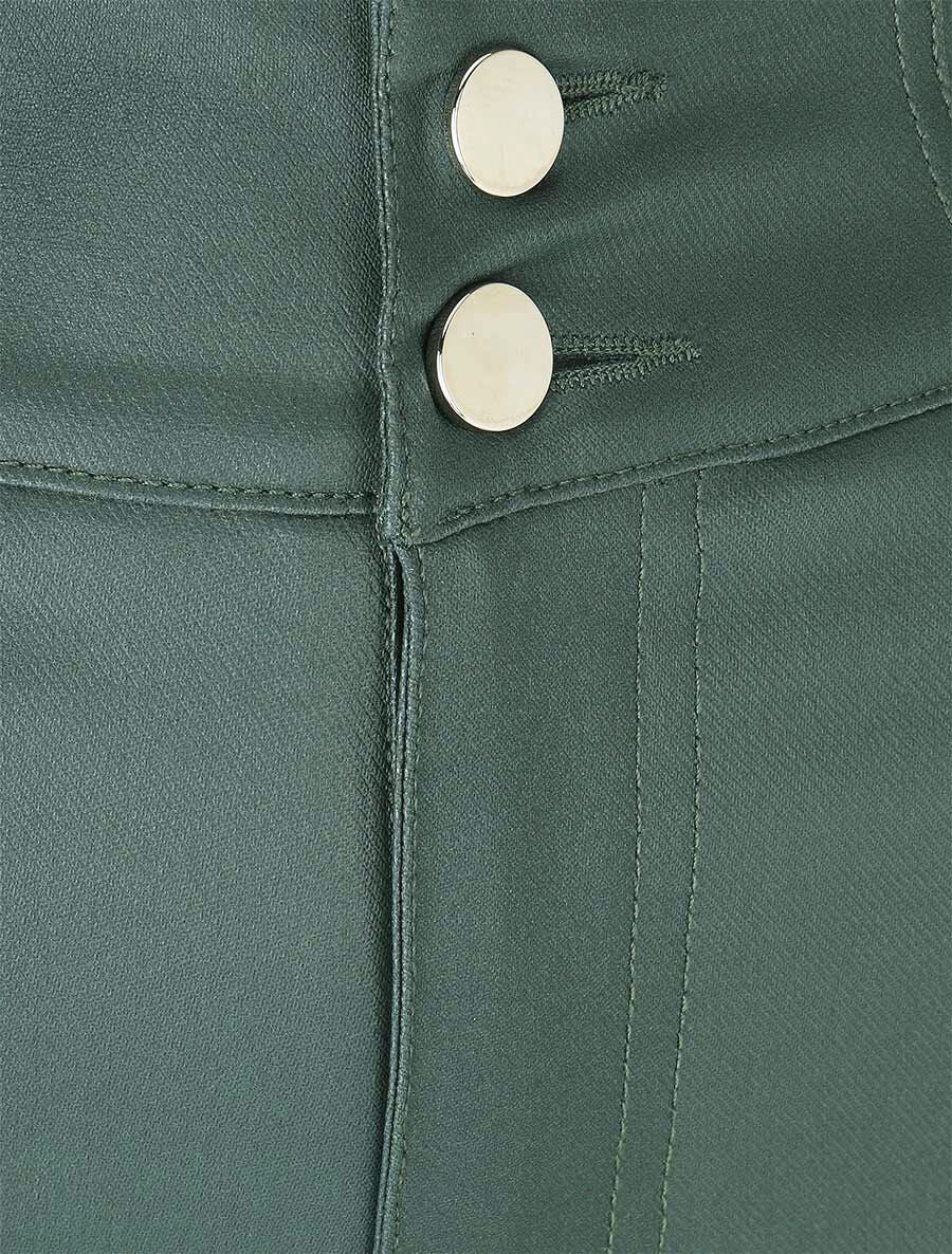 Pantalon uni en simili à 2 boutons - Vert sapin - 3