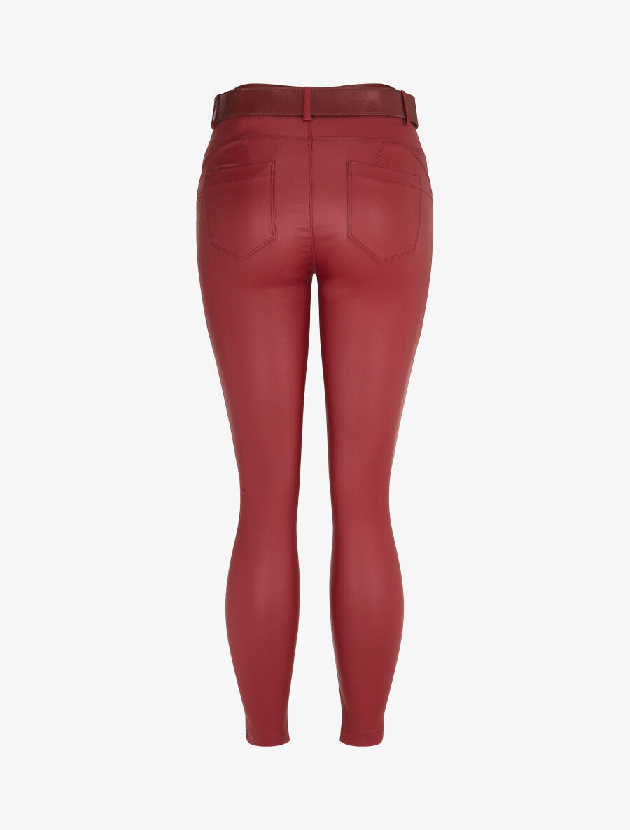 Pantalon uni en simili ceinturé - Bordeaux - 2
