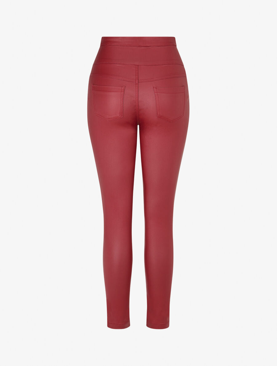 Pantalon uni en simili à 3 boutons - Bordeaux - 2