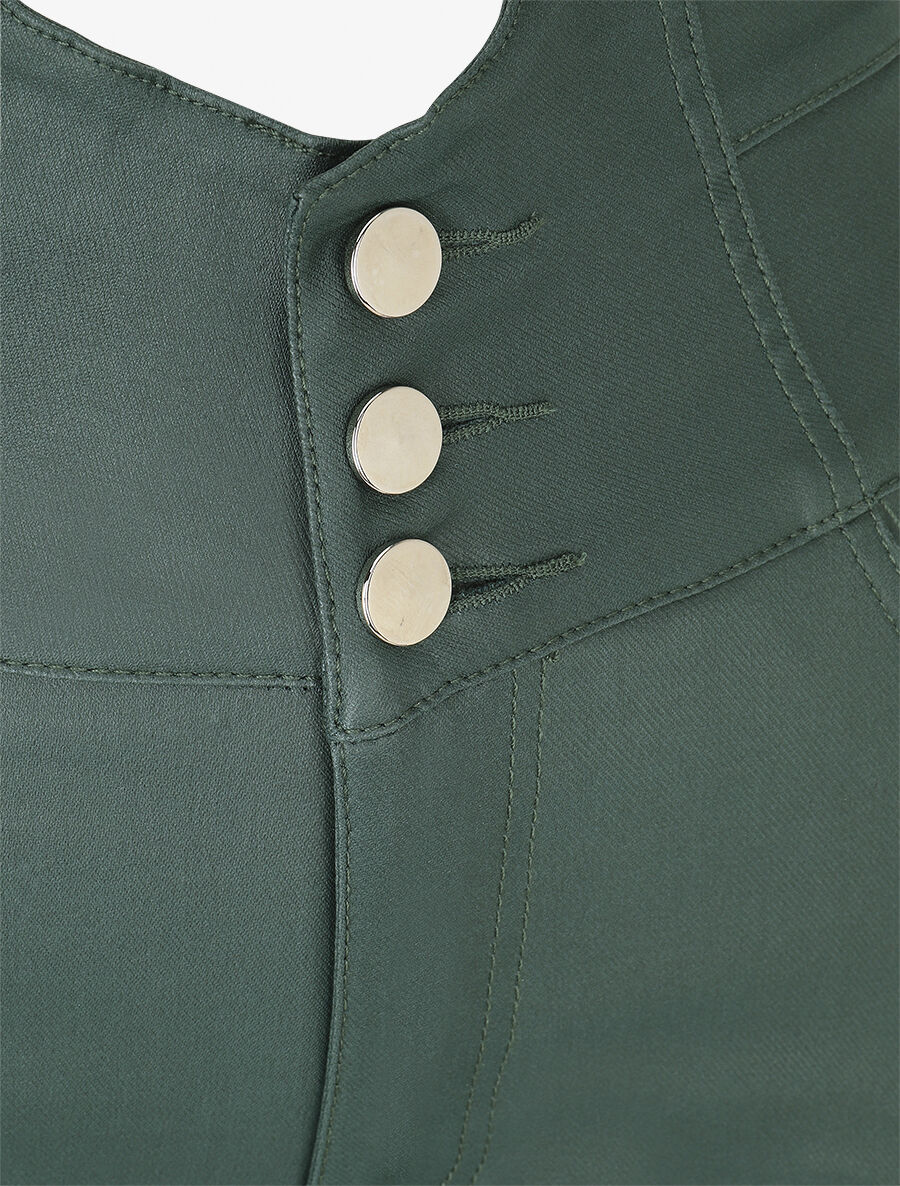 Pantalon uni en simili à 3 boutons - Vert sapin - 3