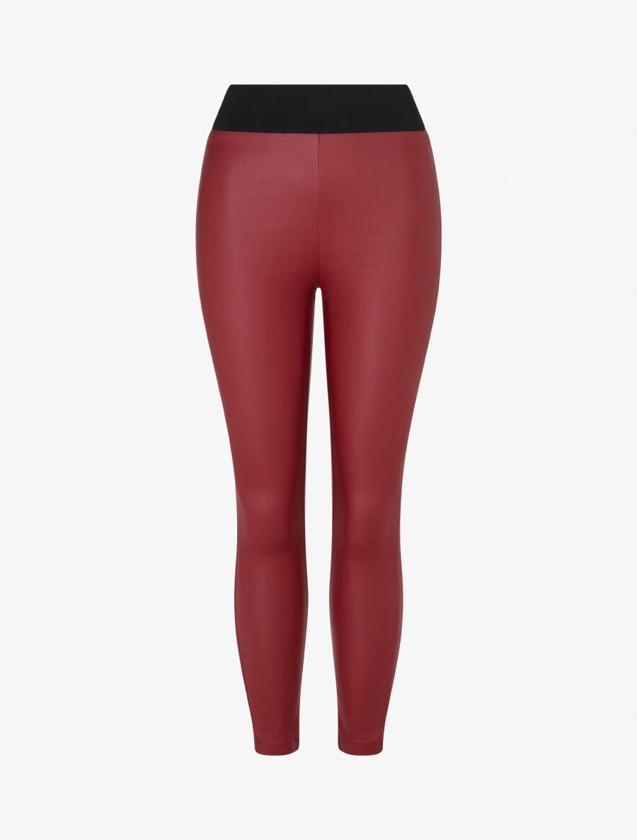 Legging uni en simili élastiqué - Bordeaux - 4