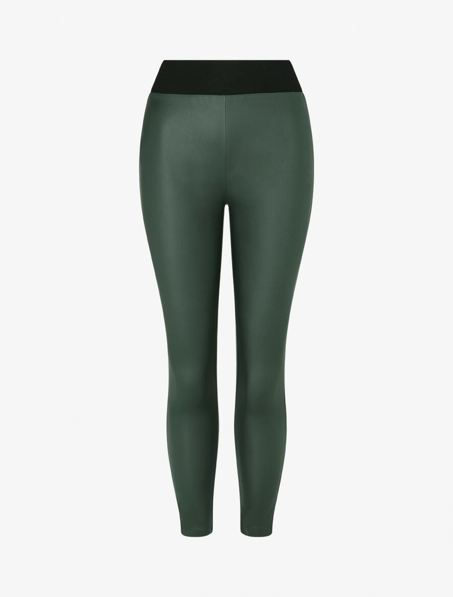 Legging uni en simili élastiqué - Vert sapin - 4