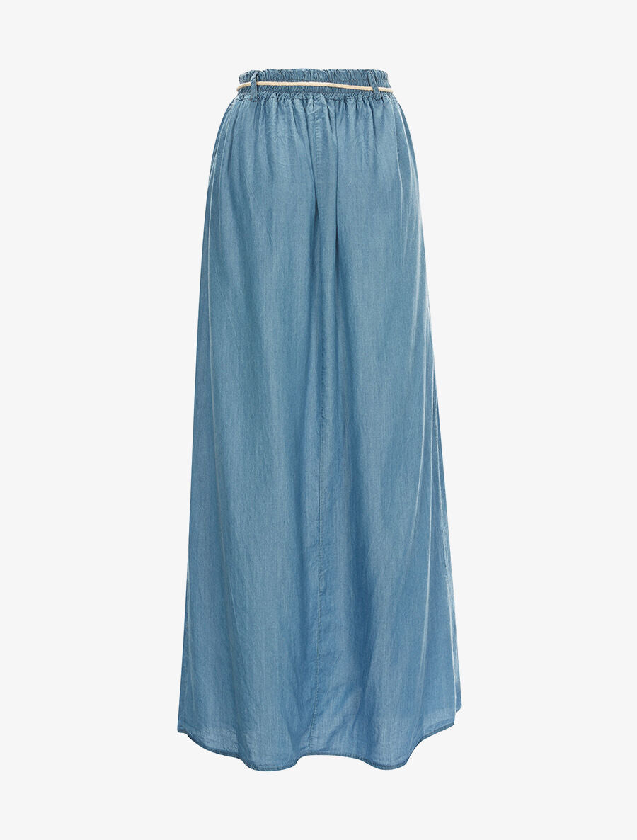 Jupe longue ceinturée - Denim - 2