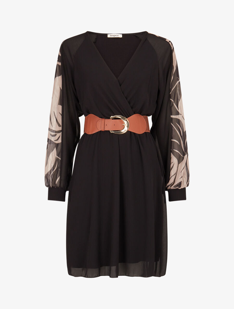 Robe patineuse à manches imprimées Noir Inspee - Main Image