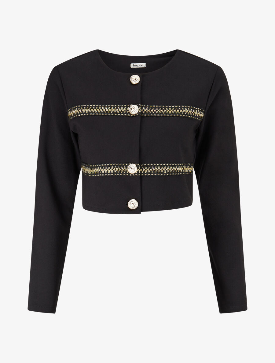 Veste courte à bandes stylisées dorées - Noir - 1