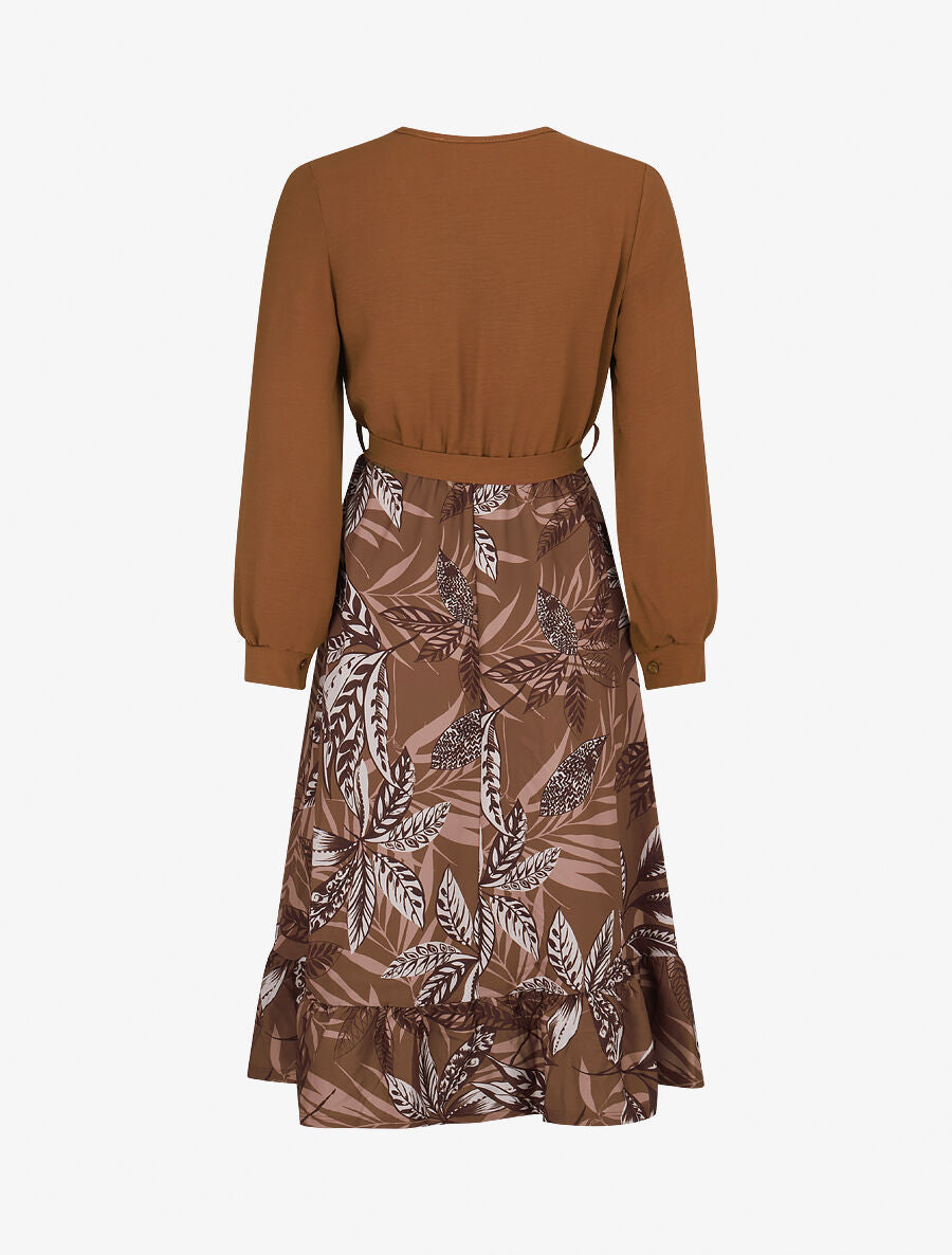 Robe patineuse à jupe imprimé tropical - Camel - 2