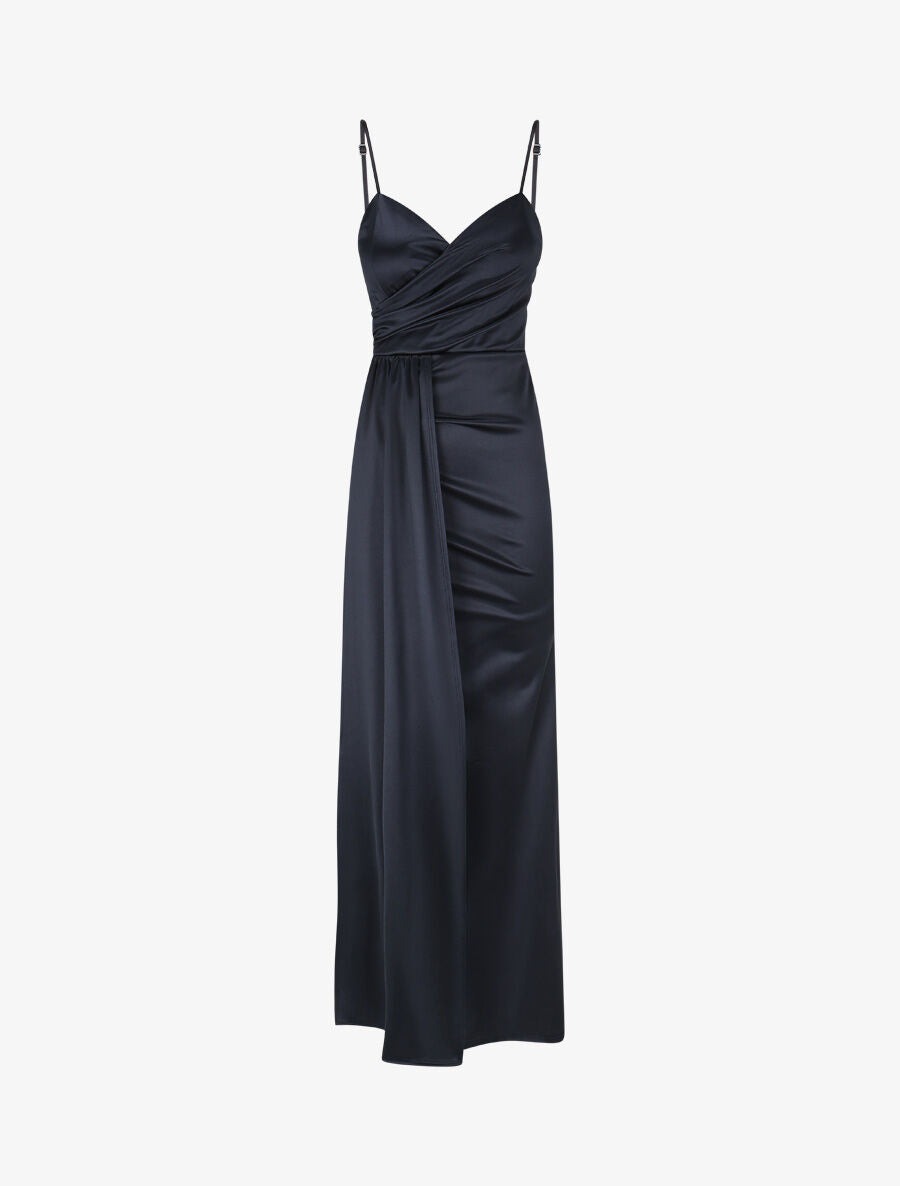 Robe longue fendue à fines bretelles - Bleu nuit - 4