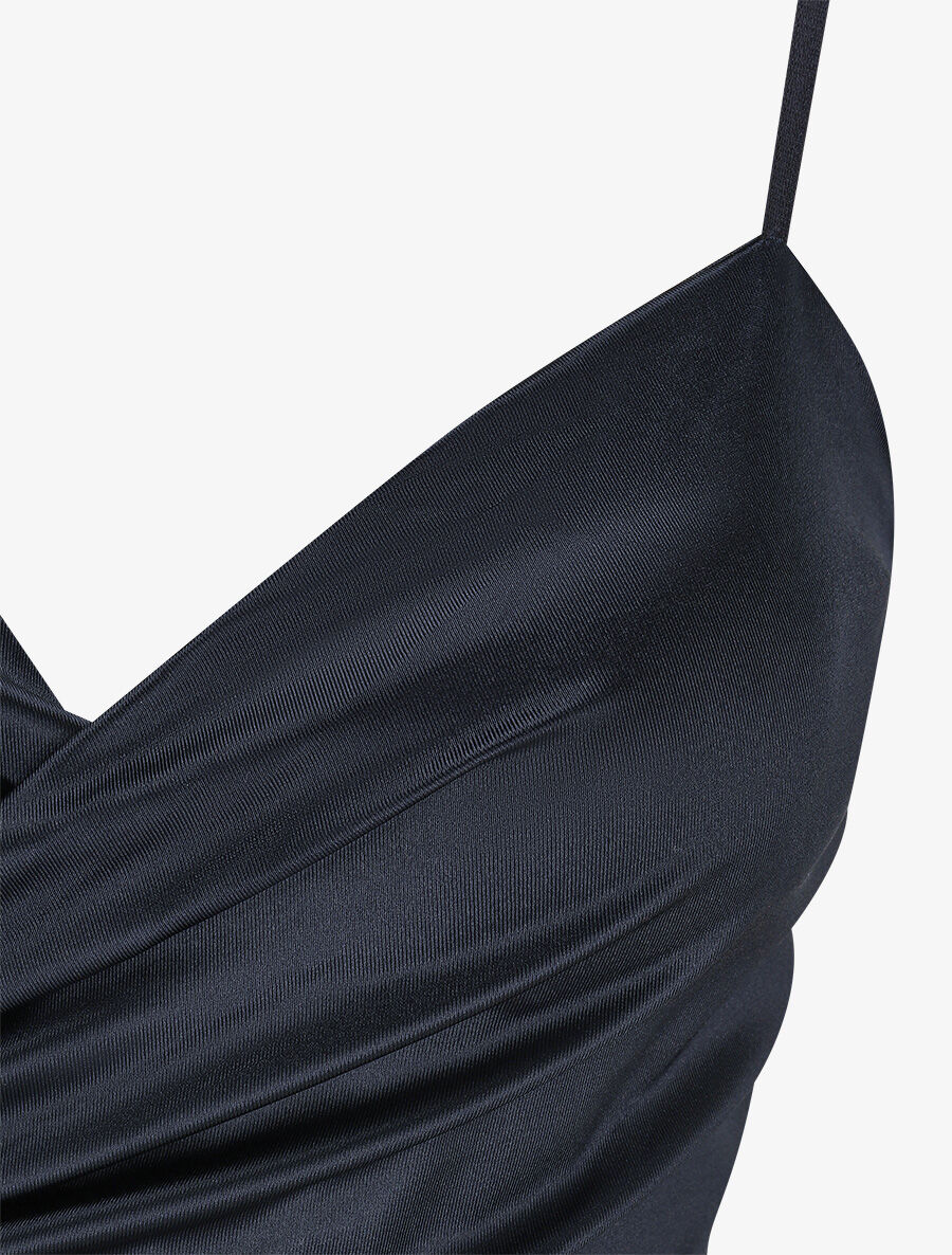 Robe longue fendue à fines bretelles - Bleu nuit - 3