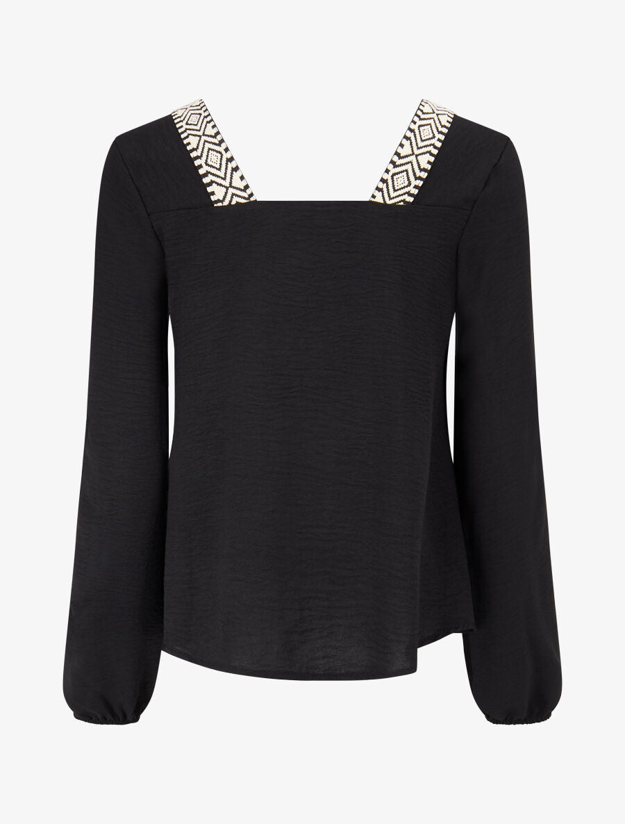 Top à col carré imprimé fantaisie - Noir - 2