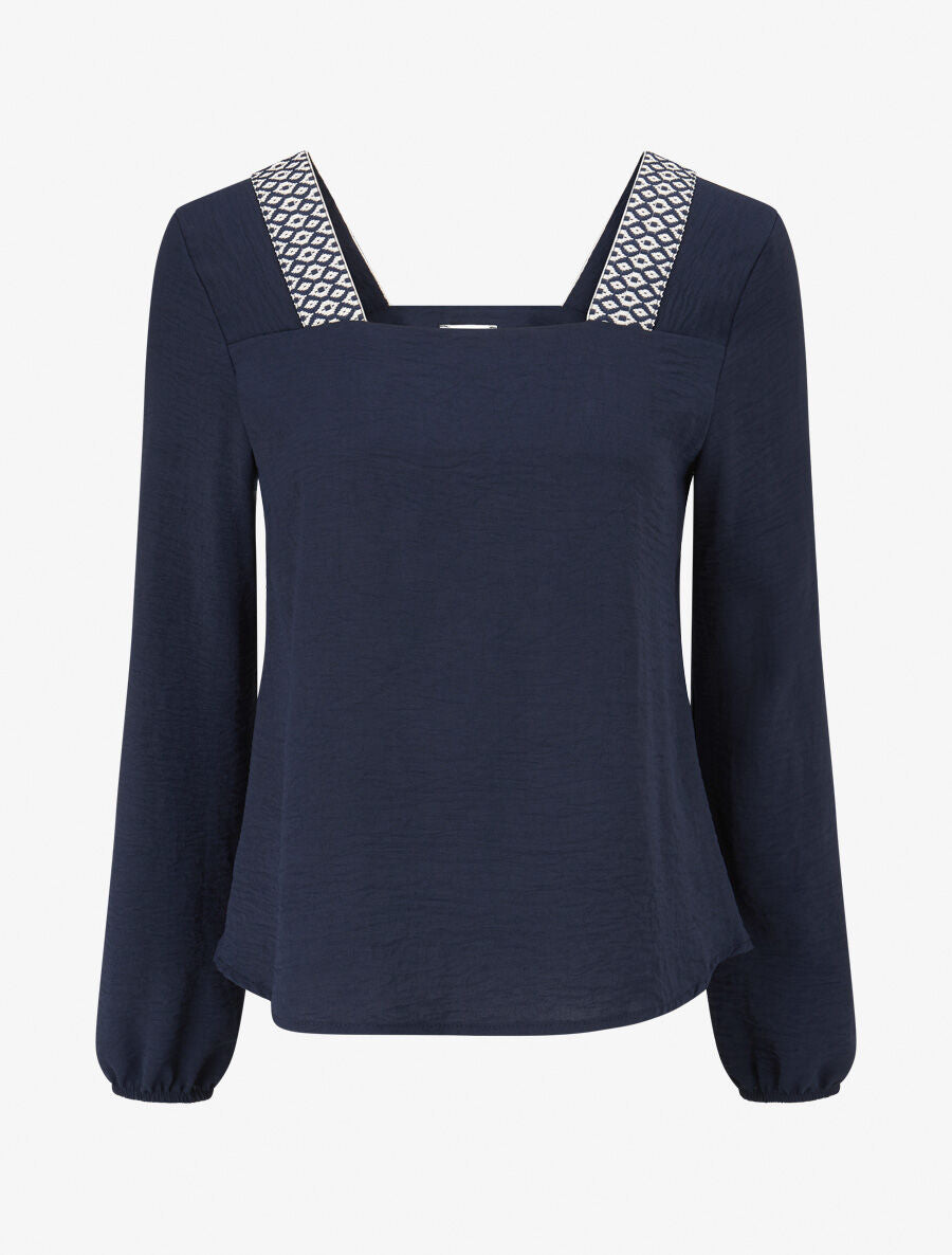 Top à col carré imprimé fantaisie - Marine - 5