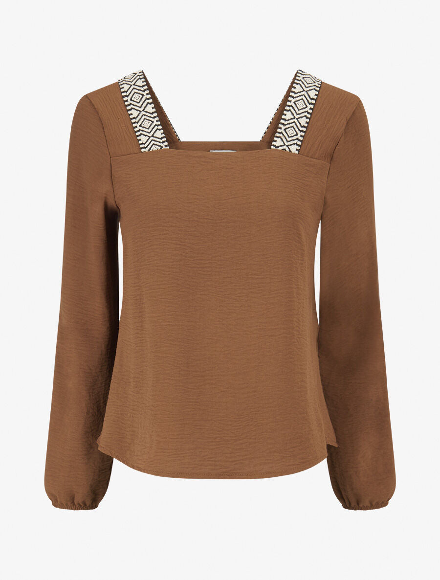 Top à col carré imprimé fantaisie - Taupe - 1