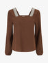 Top à col carré imprimé fantaisie - Marron - 5
