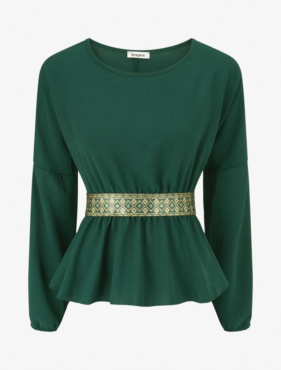 Blouse élastiquée à bande irisée - Vert sapin - 4