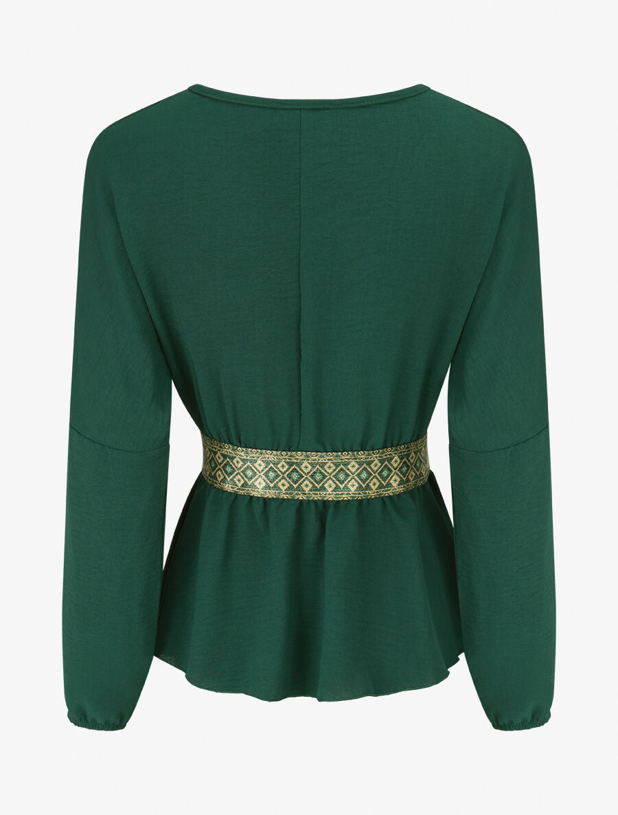 Blouse élastiquée à bande irisée - Vert sapin - 2