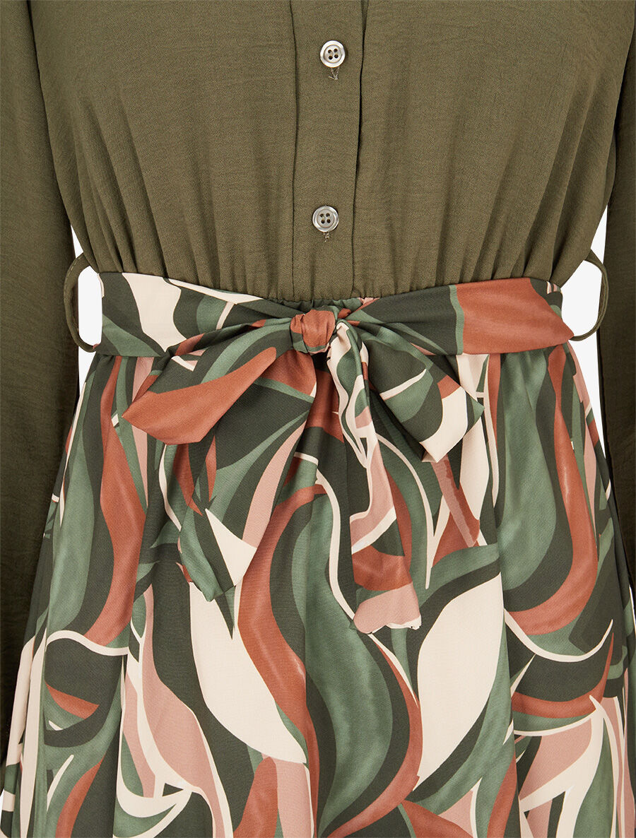 Robe imprimée à buste chemise - Kaki - 3