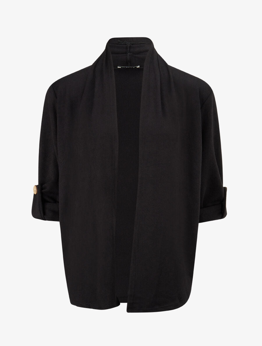 Gilet long uni à manches retroussables - Noir - 1