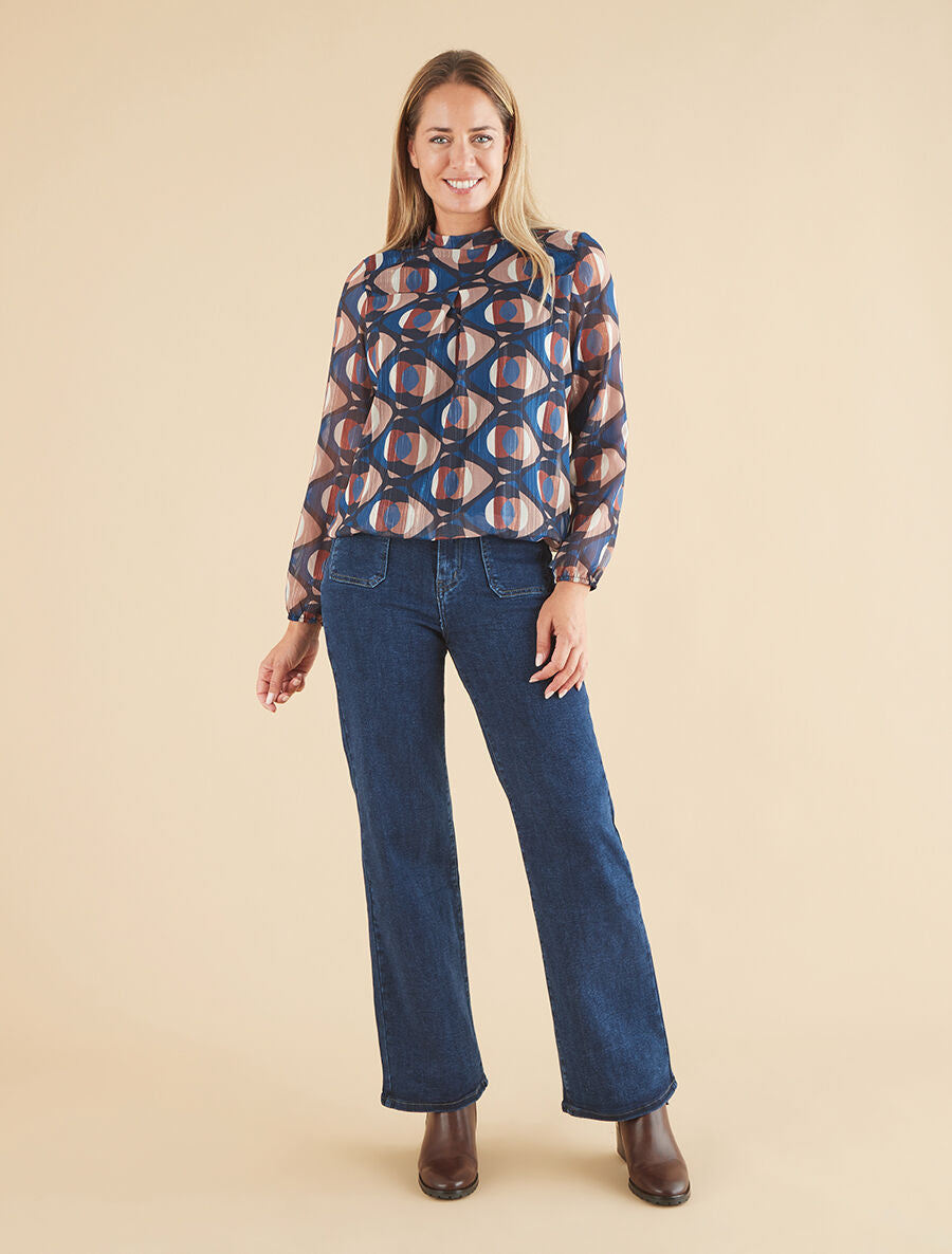 Blouse irisée et imprimé géométrique - Marine - 4