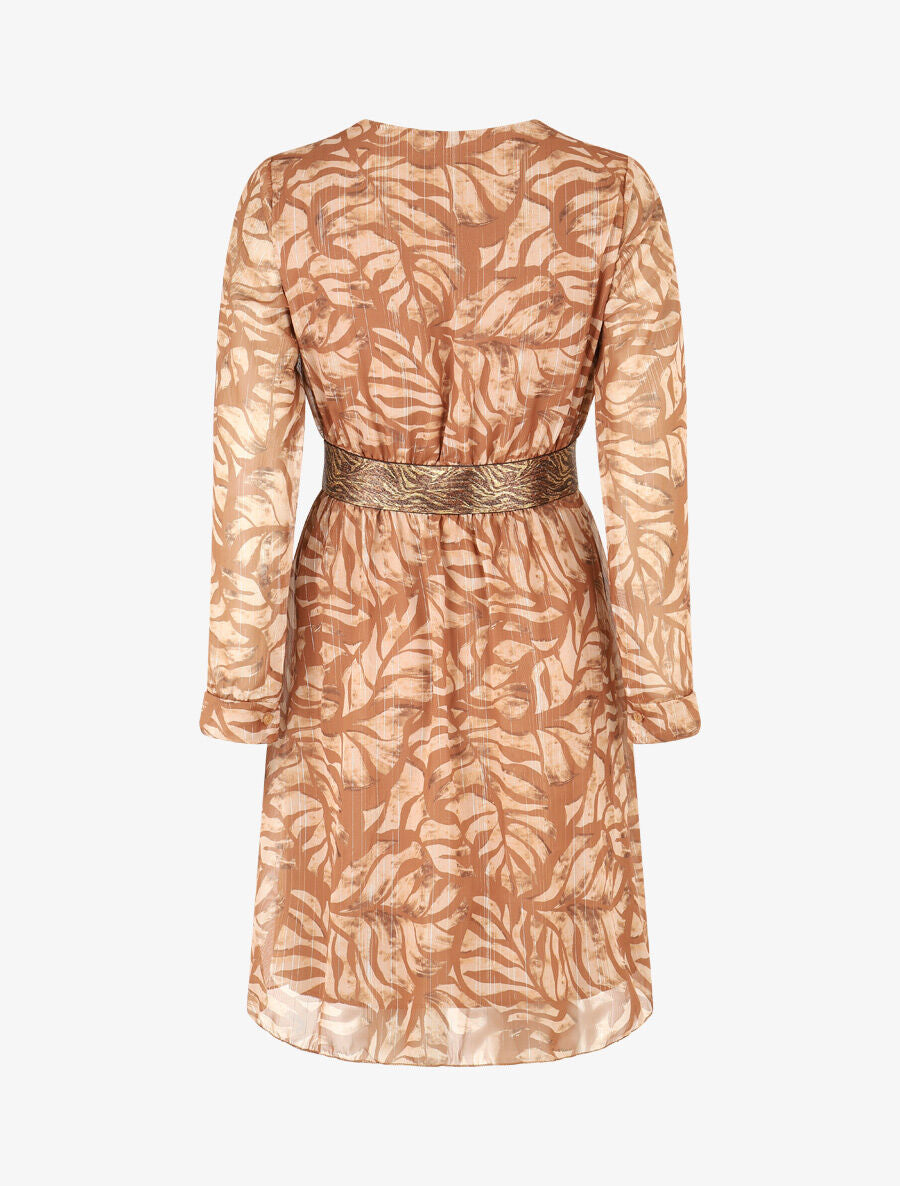 Robe fluide imprimé fleuri à taille stylisée - Camel - 2