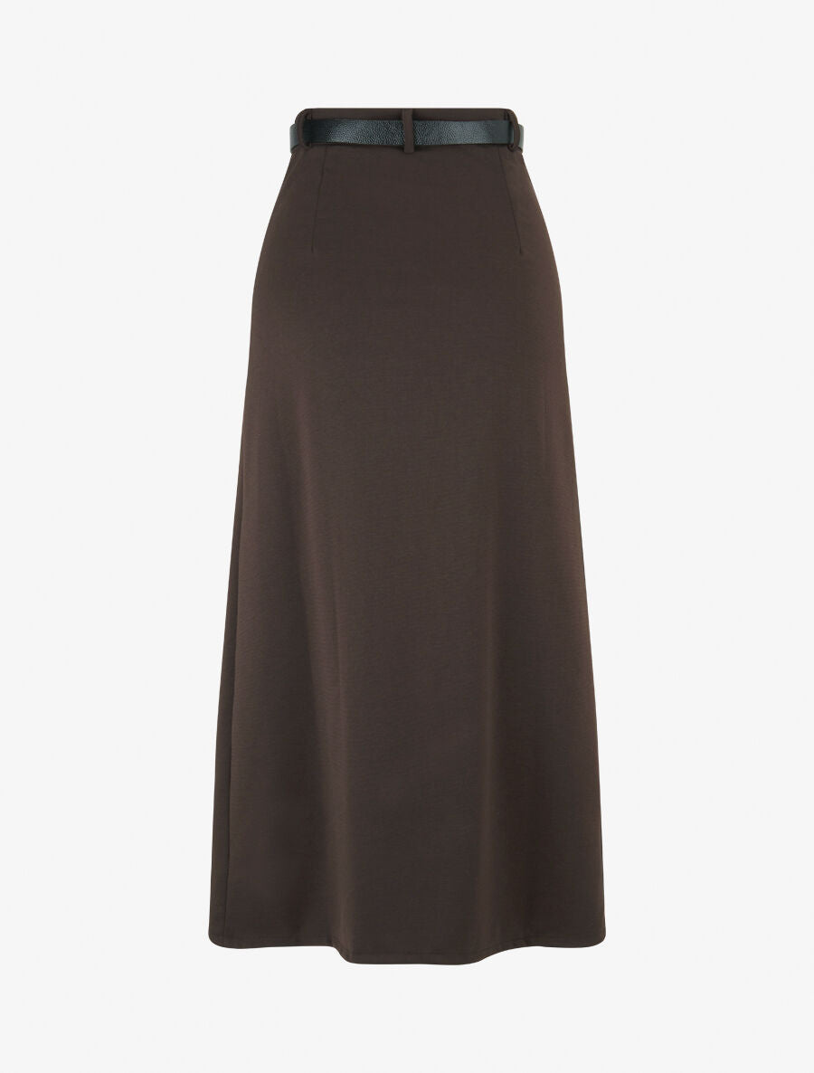 Jupe droite uni fendue - Marron - 2