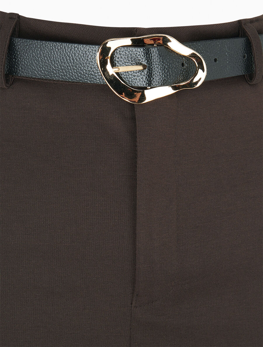 Jupe droite uni fendue - Marron - 3
