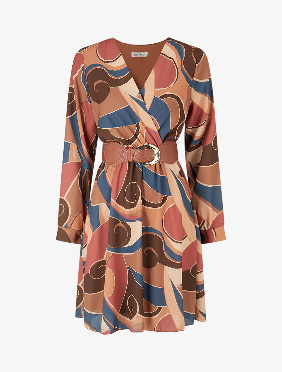 Robe patineuse imprimé graphique - Camel - 4