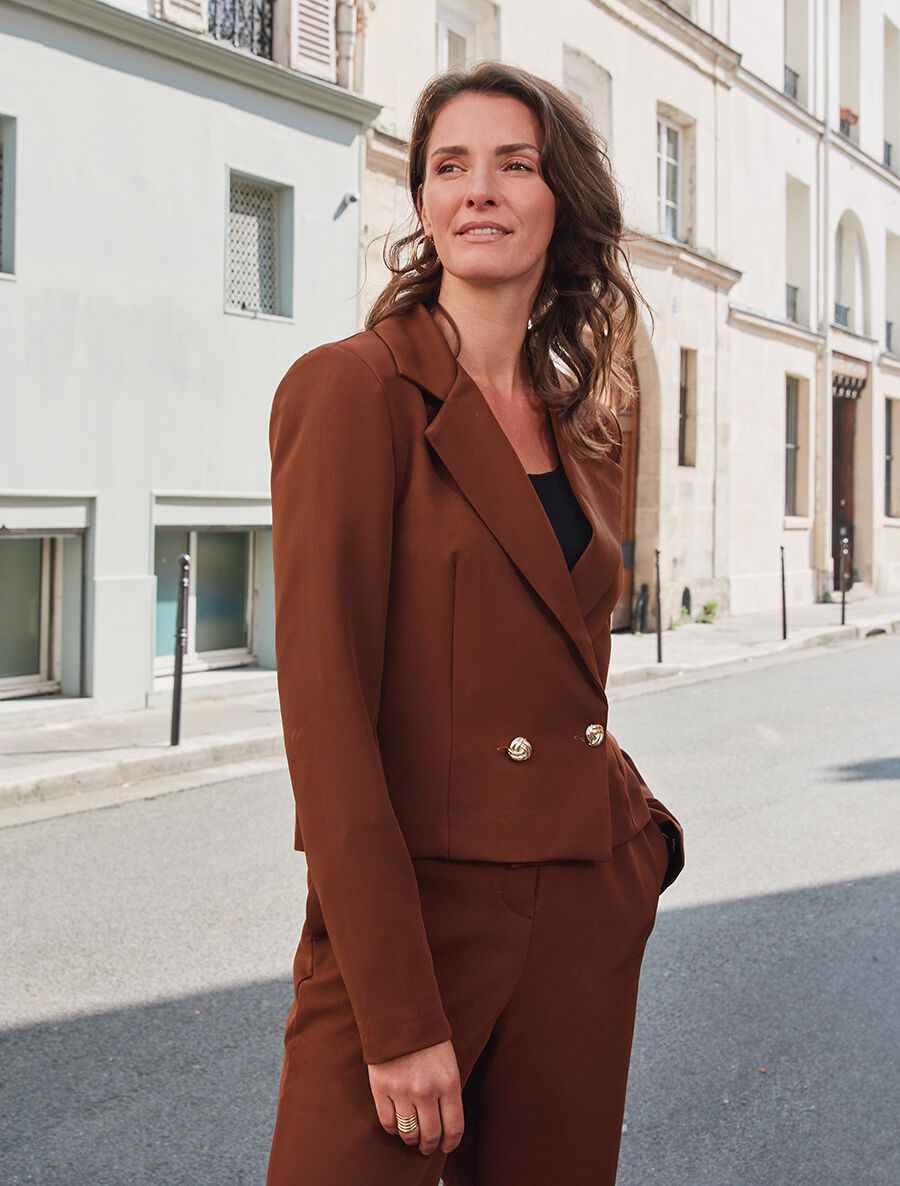 Veste courte unie - Marron - 4