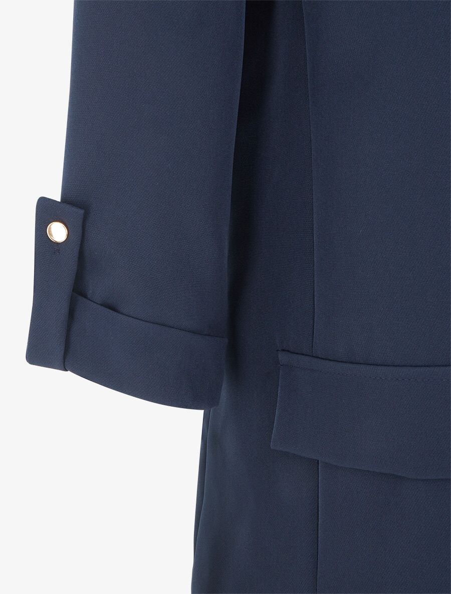 Blazer mi-long uni à manches retroussables - Marine - 3
