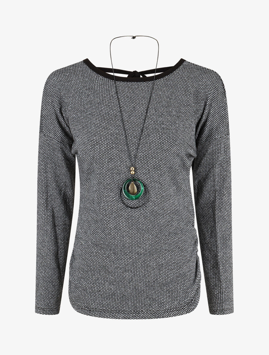 Pull fin à dos en V - Noir - 1