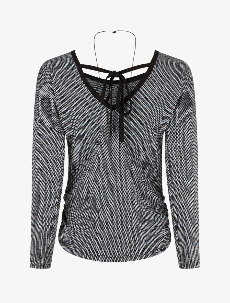 Pull fin à dos en V - Noir - 2
