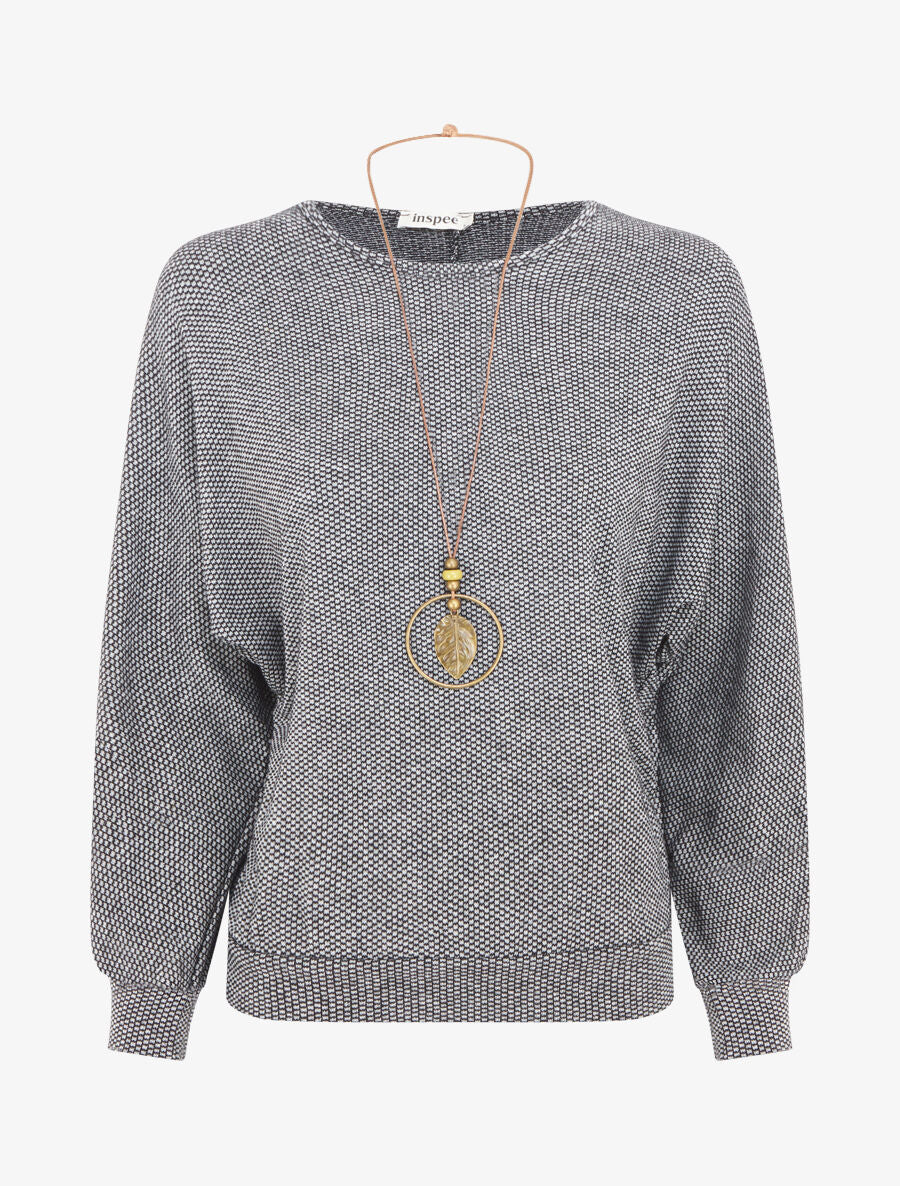 Pull fin à col rond - Noir - 1