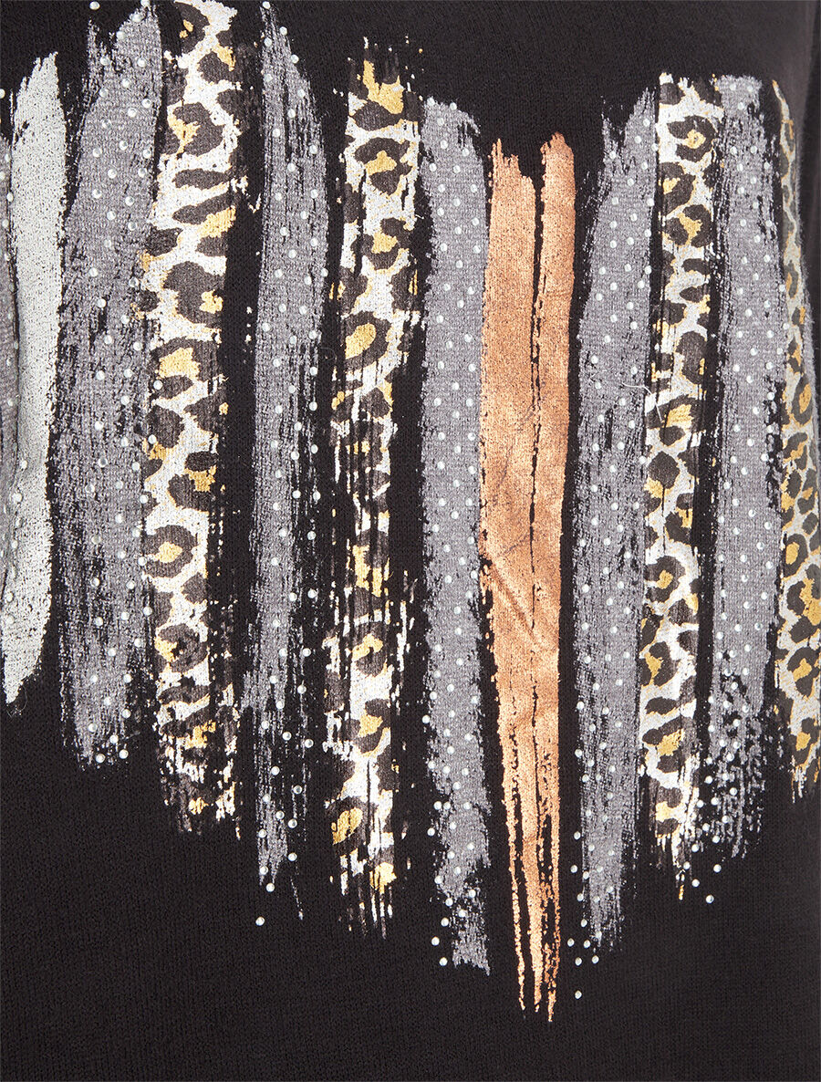 Pull fin à flocage coeur et strass - Noir - 3