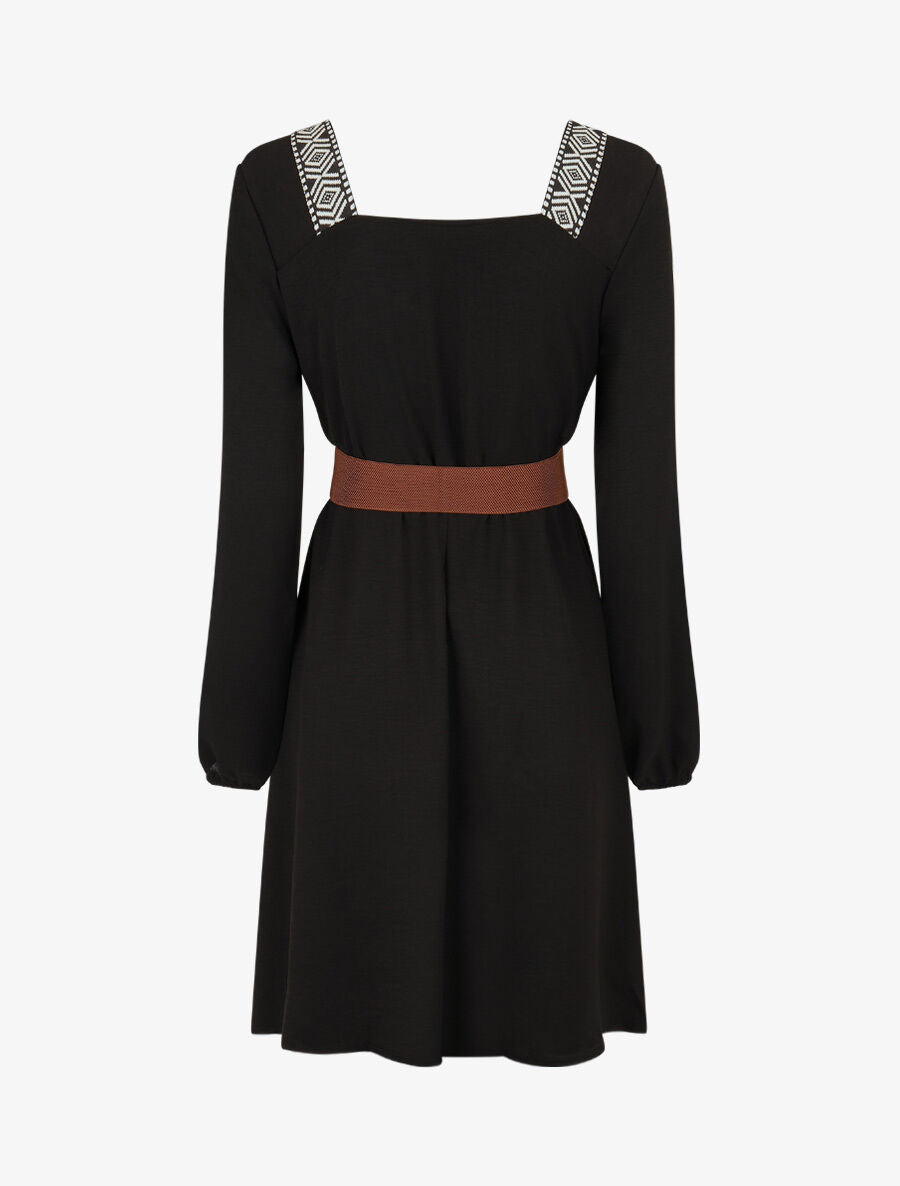 Robe fluide à col carré stylisé - Noir - 2