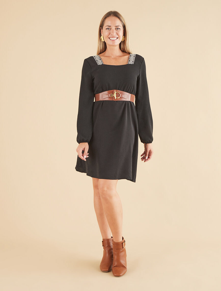 Robe fluide à col carré stylisé - Noir - 4