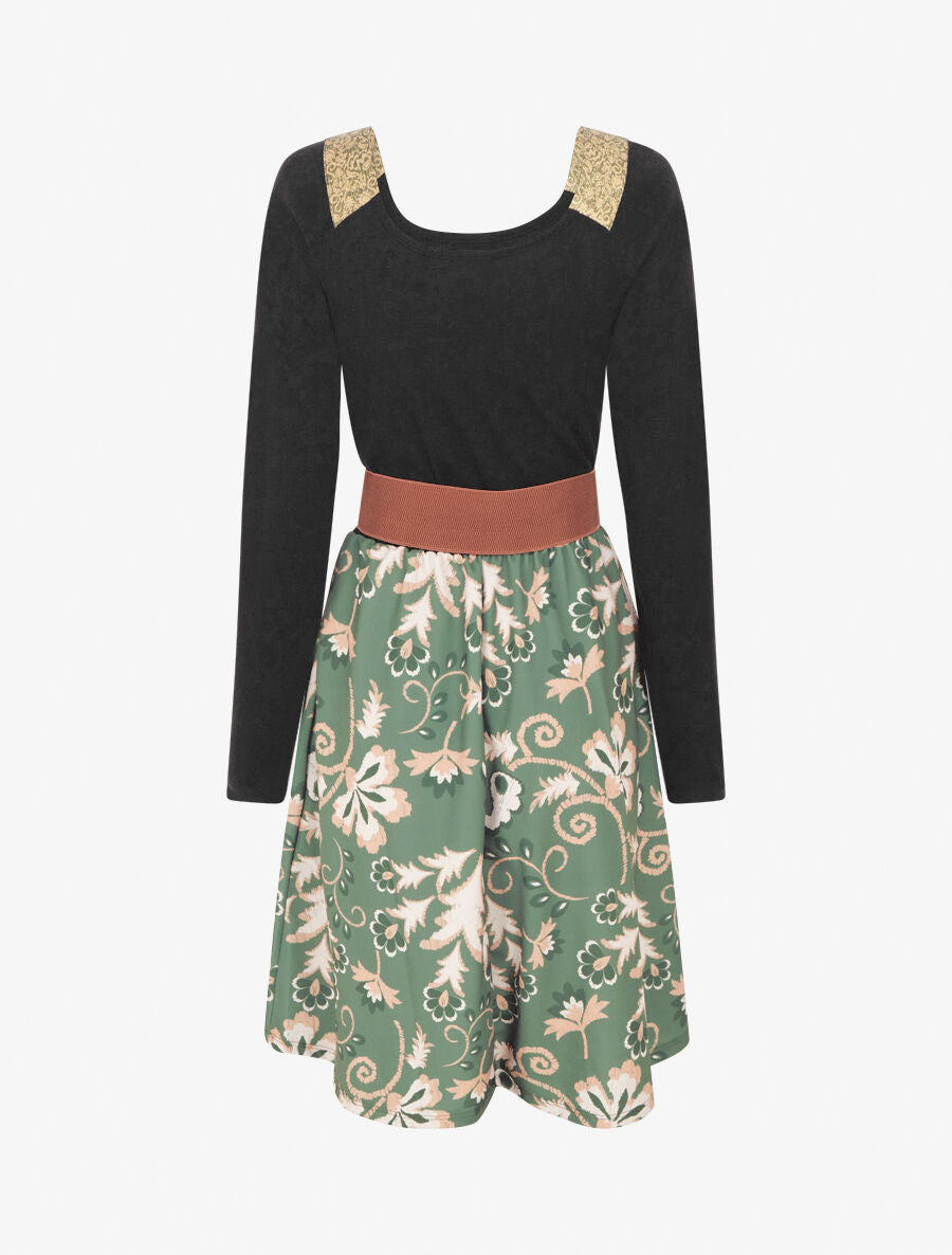 Robe bimatière à col à bandes élastiquées stylisées - Kaki - 2