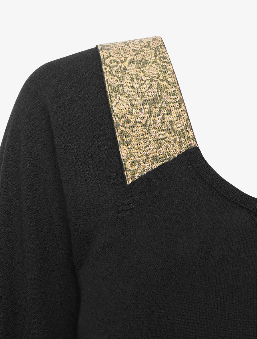 Robe bimatière à col à bandes élastiquées stylisées - Kaki - 3