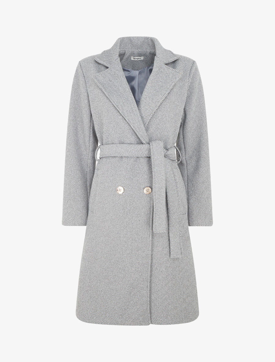 Manteau long à boutons décoratifs dorés - Gris/noir - 1