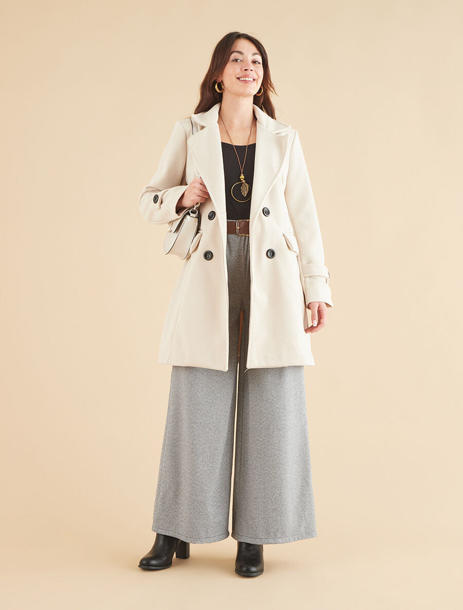 Manteau long uni à col cranté - Beige - 4