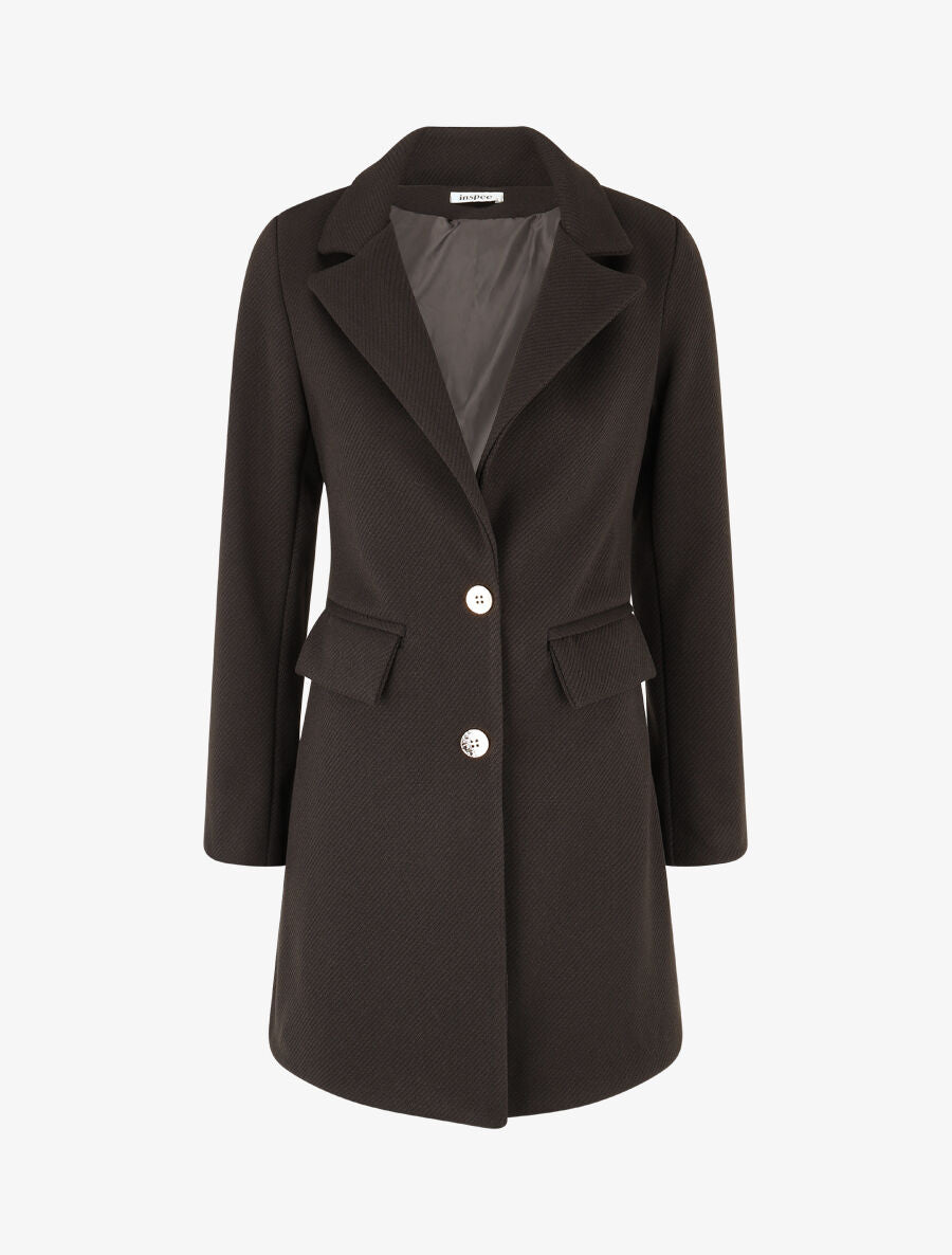 Manteau texturé à boutons décoratifs dorés - Noir - 1