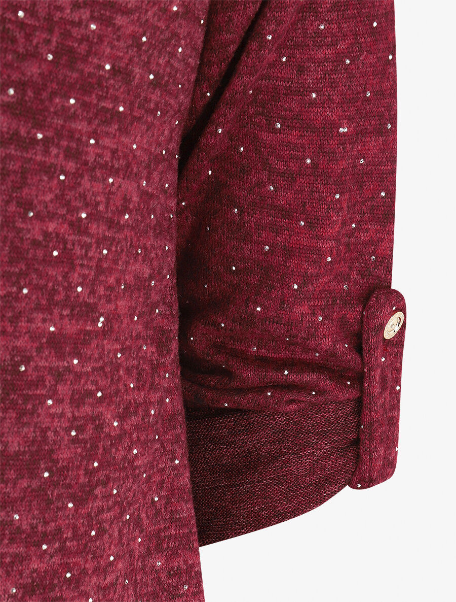 Pull fin superposé et strassé - Lie de vin chiné - 3