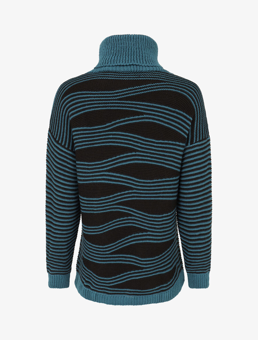 Pull col roulé à imprimé graphique - Bleu canard - 2